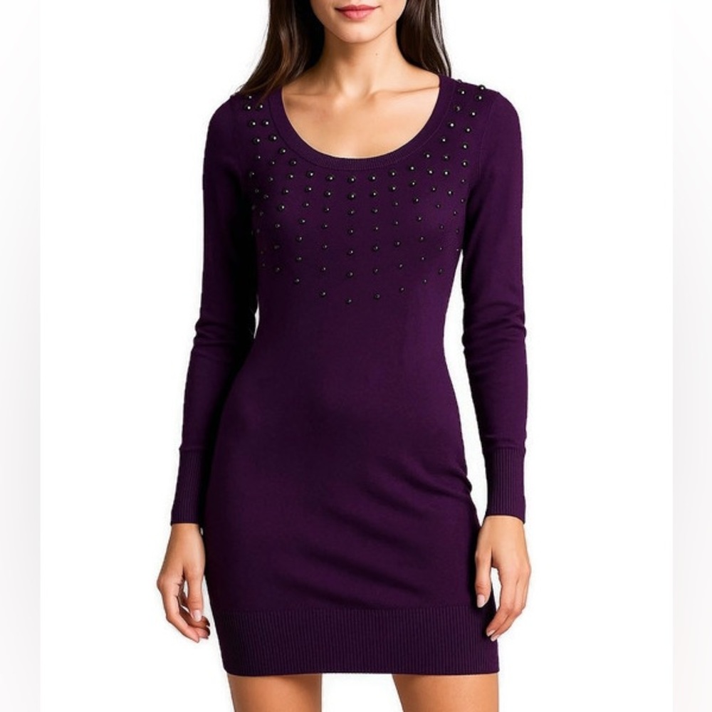 ☘️5 for $25☘️ Bisou Bisou Embellished Sweater Dress Purple XSmall
